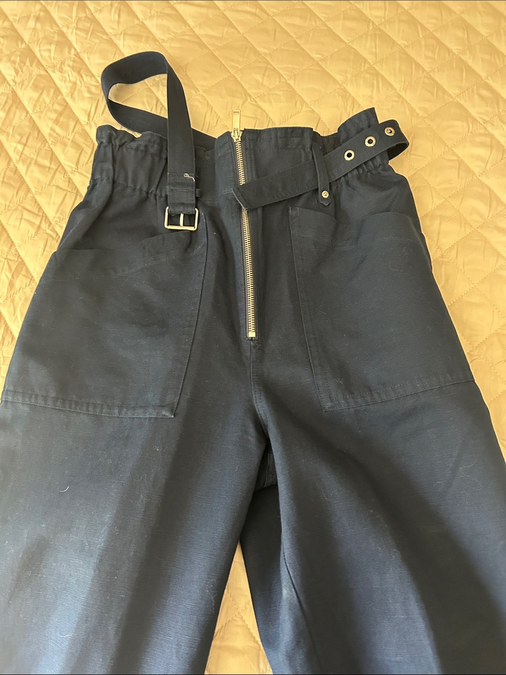 Navy High-Waist Utility Pants with Belt